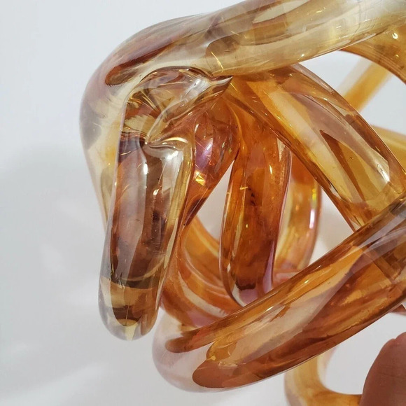 Amber Glasd Rope Knot Blown Art Glass Sculpture Decorative Display Paperweight - Picture 8 of 8
